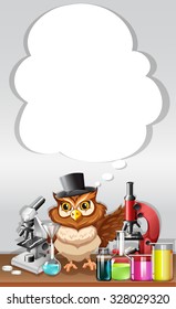Border design with owl in chemistry lab illustration