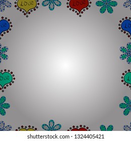 Border design is pattern in doodles art style. Vector illustration. Decoration pattern style. Decorative vintage frames and borders. Illustration in white, blue and green colors. Seamless.