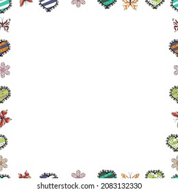 Border design is pattern in doodles art style. Seamless pattern. Vector. Doodles pattern style. Decorative vintage frames and borders.