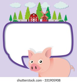 Diseño de borde con cerdo en la ilustración de la granja