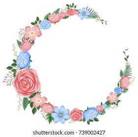 Border design with pink and blue flowers illustration