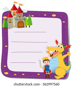 Diseño de borde con ilustración de príncipe y dragón