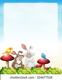 Border design with rabbits and mushrooms illustration
