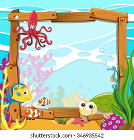 Border design with sea animals illustration