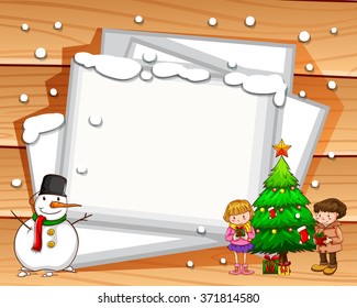 Border design with snowman and tree illustration