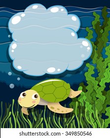 Border design with turtle underwater illustration