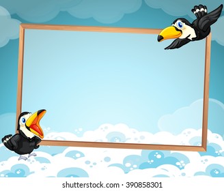 Border design with two toucans flying illustration