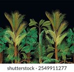 Border with different palm trees. Tropical vector
