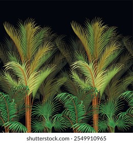 Border with different palm trees. Tropical vector