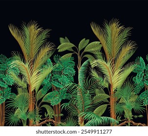 Borda com palmeiras diferentes. Vetor tropical