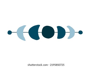 Border or divider element in boho style. Bohemian decoration hanging and mobile with abstract, magical, moon phases element. Vector hand drawn illustration