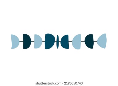 Border or divider element in boho style. Bohemian decoration hanging and mobile with abstract, magical, moon phases element. Vector hand drawn illustration