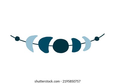 Border or divider element in boho style. Bohemian decoration hanging and mobile with abstract, magical, moon phases element. Vector hand drawn illustration