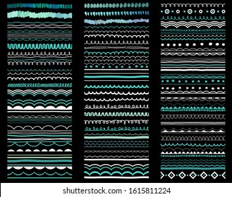Border, divider, pattern collection. Calligraphic brush design elenents. Abstract wavy patterns, hand drawn decorative, waves, borders. Ornaments, brushes, greeting decoration symbols, icons set. 