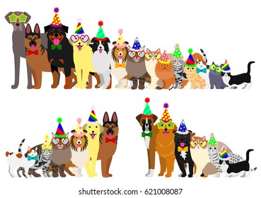 Border of dogs and cats arranged in order of height