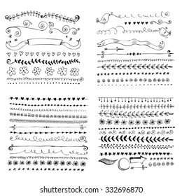 Border Doodle Line Design Elements Calligraphic Bird Drawn Hand Set Aged Ornamental Twist And Swirls Group Fingers Drawn Vector Design Elements Border Doodle Line Design Elements Calligraphic Bird Dra