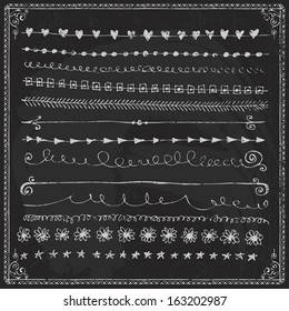 Border Drawn Hand Chalk Frame Line Element Chalkboard Draw Flower Hand Drawn Vector Line Border Set And Design Element On A Chalkboard Border Drawn Hand Chalk Frame Line Element Chalkboard Draw Flower