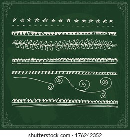border drawn hand design hand drawn vector line border set and design element on a green chalkboard border drawn hand design line white nails group community black pile single leaf sign square green s