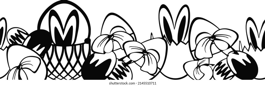 Border with Easter pattern of funny doodle holiday symbols. Good for wrapping paper or print on fabric