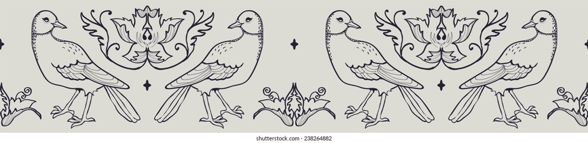 border, edging with birds and flowers in a classic style