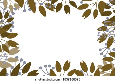 Border, edging, frame of leaves and twigs in brown and gray tones. Blank for banners, postcards, posters, promotions, etc. Flat vector illustration, freehand.