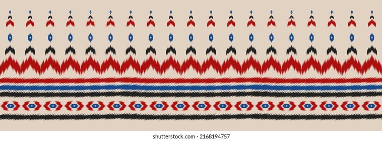 Border ethnic ikat pattern art. Fabric Indian style. Geometric striped oriental. Design for background, illustration, fabric, clothing, textile, print, batik, embroidery.