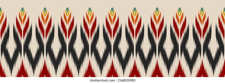 Border Ethic Ikat Musterkunst. Volkstickerei und mexikanischer Stil. Aztekischer geometrischer Zierdruck. Design für Hintergrund, Illustration, Stoff, Kleidung, Textilien, Druck, Batik.