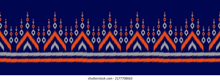 Border ethnic ikat pattern art. folk embroidery, and Mexican style. Aztec geometric ornament print. Design for background, illustration, fabric, clothing, textile, print, batik.