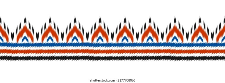 Borde tradicional fronterizo de ikat, arte folclórico y estilo mexicano. Impresión de ornamento geométrico azteca. Diseño para fondo, ilustración, tela, ropa, textil, impresión, batik.