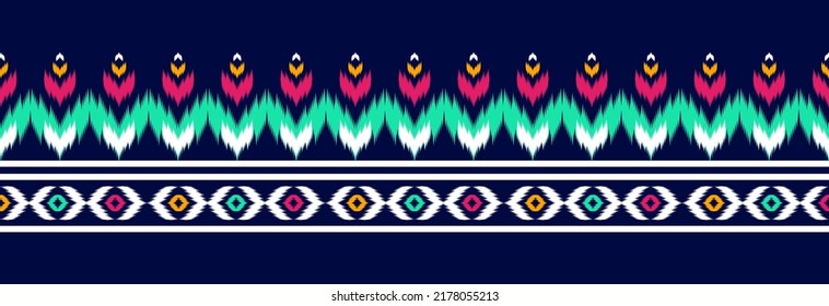 Border Ethnic Ikat Pattern Art. Folk Embroidery, And Mexican Style. Aztec Geometric Ornament Print. Design For Background, Illustration, Fabric, Clothing, Textile, Print, Batik.