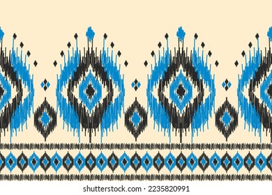 Border ethnic ikat pattern art. Fabric American, mexican style. Geometric striped native. Design for background, illustration, fabric, clothing, textile, print, batik, embroidery.