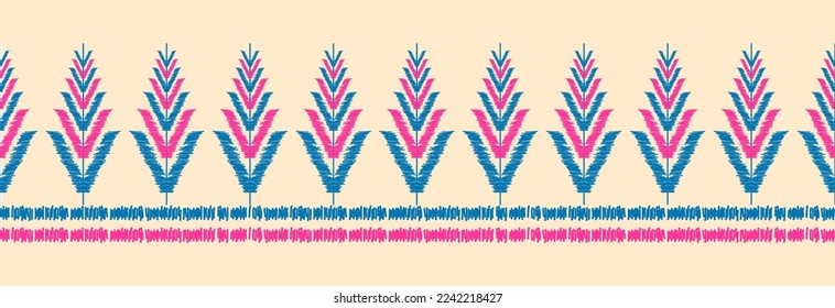 Border ethnic ikat pattern art. folk embroidery, and Mexican style. Aztec geometric ornament print. Design for background, illustration, fabric, clothing, textile, print, batik.