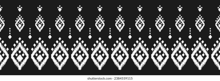 Border ethnic ikat pattern art. folk embroidery, and Mexican style. Aztec geometric ornament print. Design for background, illustration, fabric, clothing, textile, print, batik.