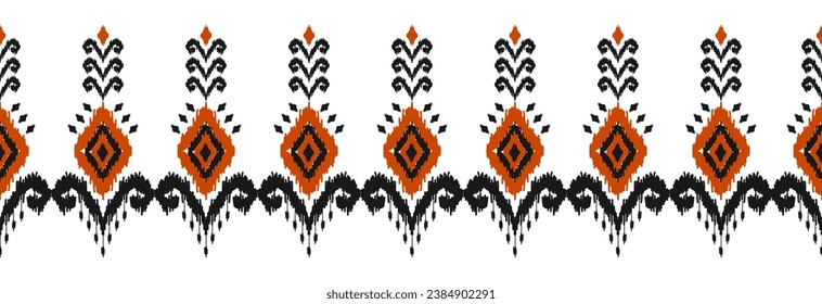 Border ethnic ikat pattern art. folk embroidery, and Mexican style. Aztec geometric ornament print. Design for background, illustration, fabric, clothing, textile, print, batik.