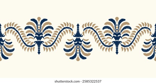 Border ethnic ikat pattern art. folk embroidery, and Mexican style. Aztec geometric ornament print. Design for background, illustration, fabric, clothing, textile, print, batik.