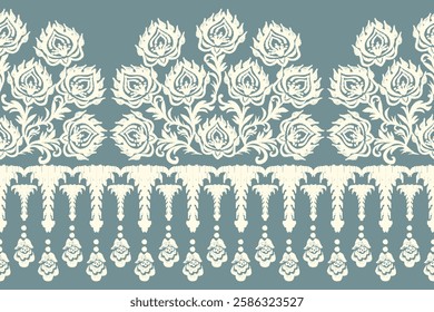 Border ethnic ikat pattern art. folk embroidery, and Mexican style. Aztec geometric ornament print. Design for background, illustration, fabric, clothing, textile, print, batik.