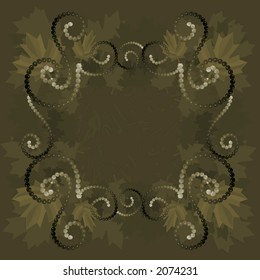 Border of falling maple leaves and pearls together in a swirling grunge background. The file contains no gradients. The illustration is layered and easy to edit.