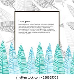 The border of feathers or leaves. Place for your text. The design of the pages of the magazine. Illustration of hand-drawn