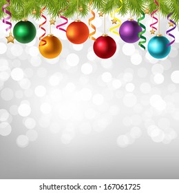 Border With Fir Tree Branches And Gold Stars, With Gradient Mesh, Vector Illustration 