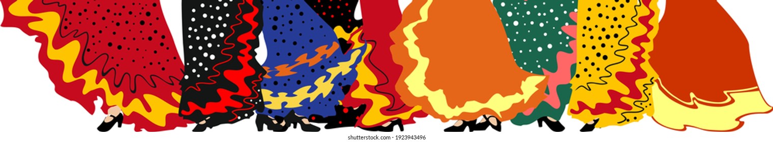Border with flamenco dancers legs isolated on white background