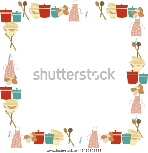 Border Flat Ware Kitchen Utensils Frame Stock Vector Royalty Free 1410545666