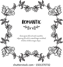 Border of flower frame, greeting card decoration of romantic. Vector
