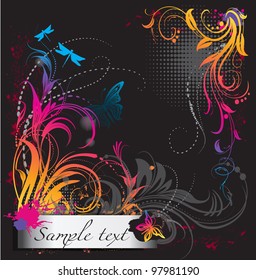 Border with flower ornament with butterfly