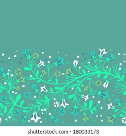 Border of flowering branches. Vector illustration.