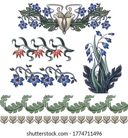 Border with flowers in art deco style. Modern trendy print.