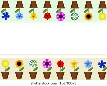 Border from flowers in the pots.