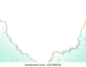 Border Foam along edge of image. Foaming liquids. Water, detergent or food product. Isolated on white background. Vector