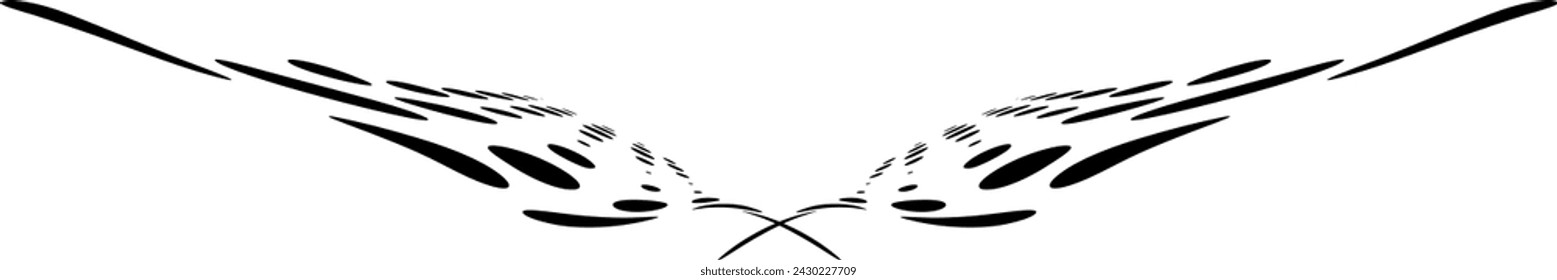 A border in the form of half-tone horizontally deployed volumetric wings. Vector.