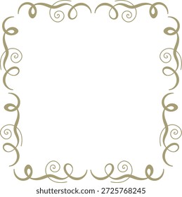 Umrandung durch Schlingenwirbelrahmen mit gewölbten Blüten und Kopierbereich gebildet. Symbol für Eleganz, Dekoration, Ornament und Einladungen. Cartoon, Vektorgrafik.