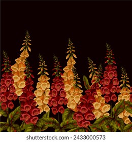 Border with foxglove flowers. Vector